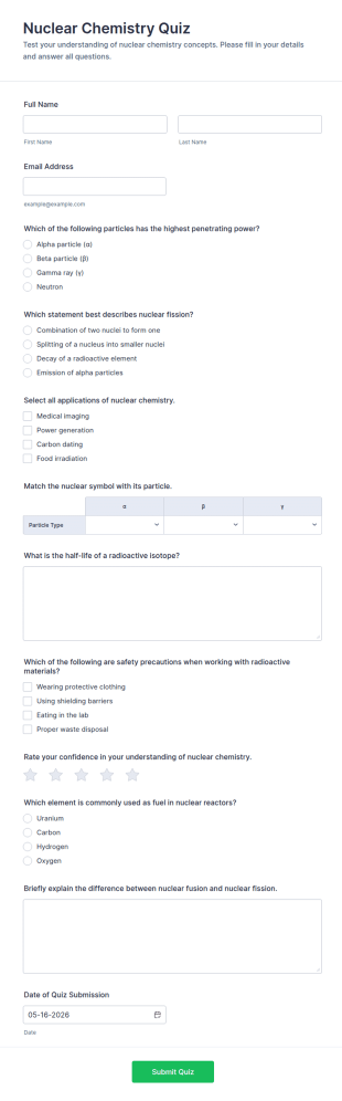 Nuclear Chemistry Quiz Form Template