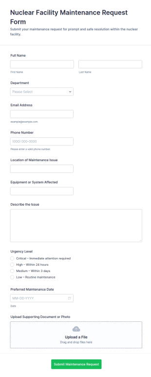 Nuclear Facility Maintenance Request Form Template