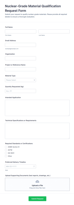 Nuclear Grade Material Qualification Request Form Template