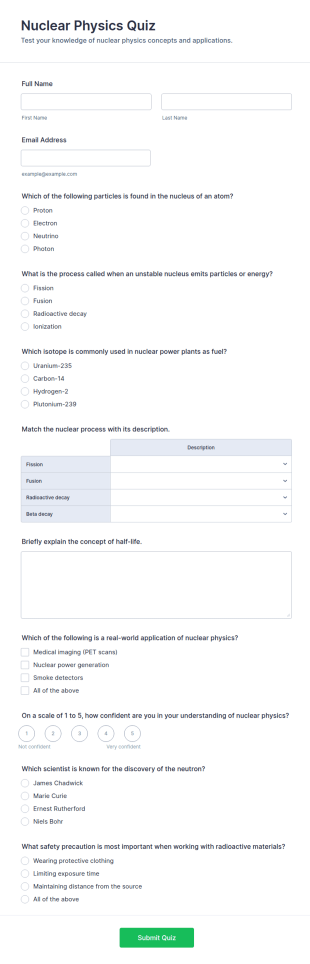 Nuclear Physics Quiz Form Template