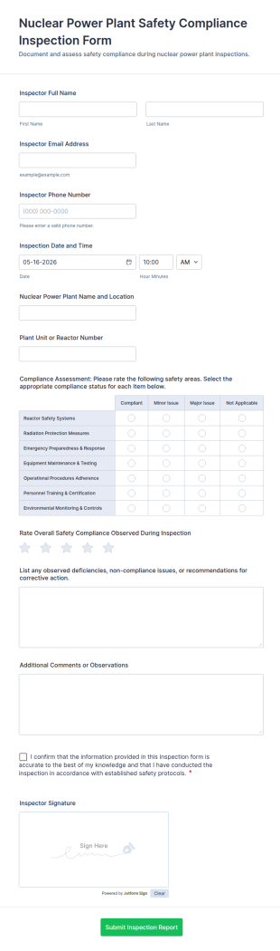 Nuclear Power Plant Safety Compliance Inspection Form Template