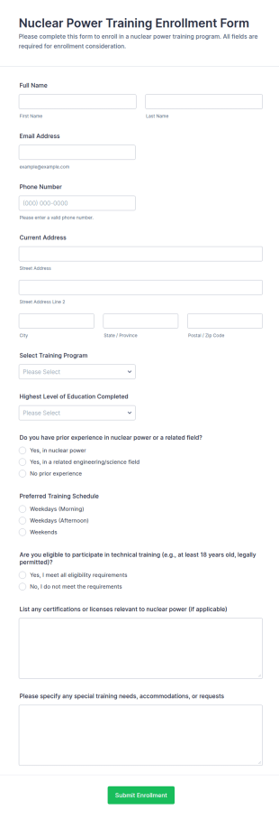 Nuclear Power Training Enrollment Form Template