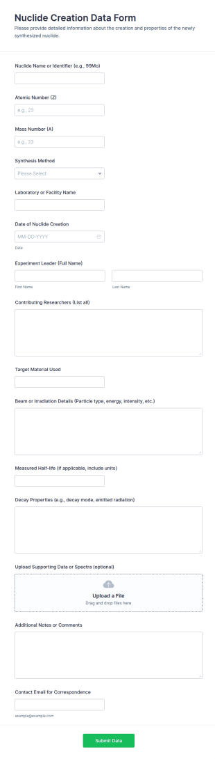 Nuclide Creation Data Form Template
