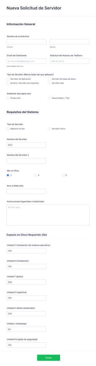 Nueva Solicitud De Servidor Form Template