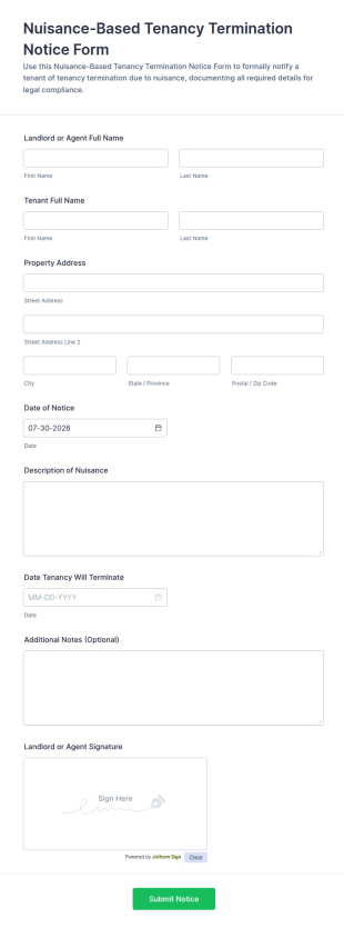 Nuisance Based Tenancy Termination Notice Form Template