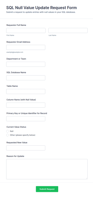 Null Value Update Request Form Template