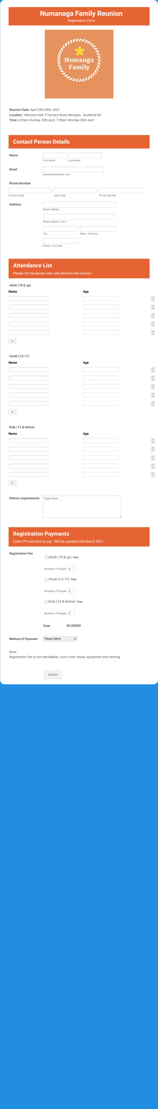 Numanaga Family Reunion Form Template