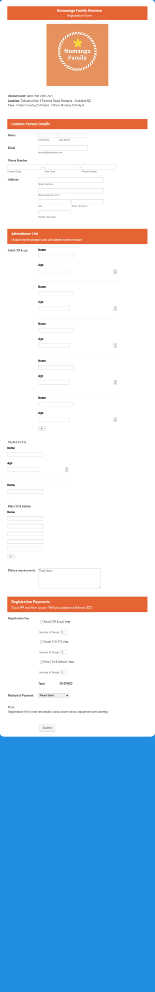 Numanaga Family Reunion Form Template