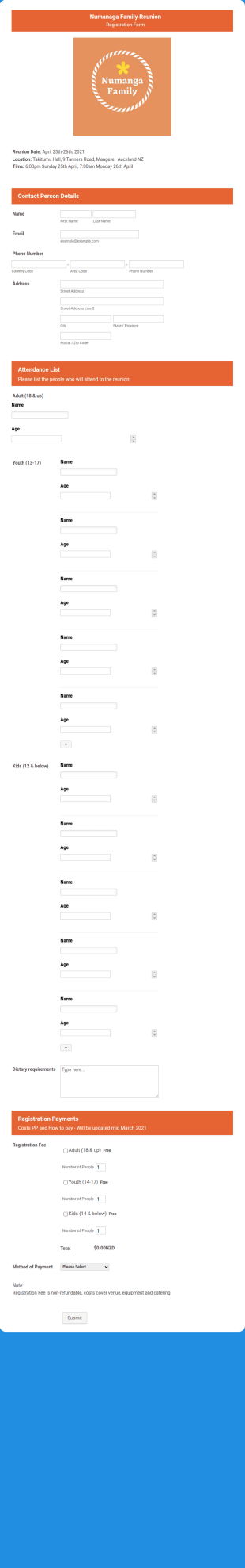 Numanaga Family Reunion Form Template