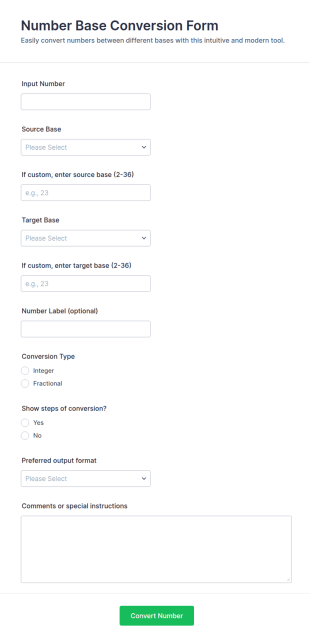 Number Base Conversion Form Template