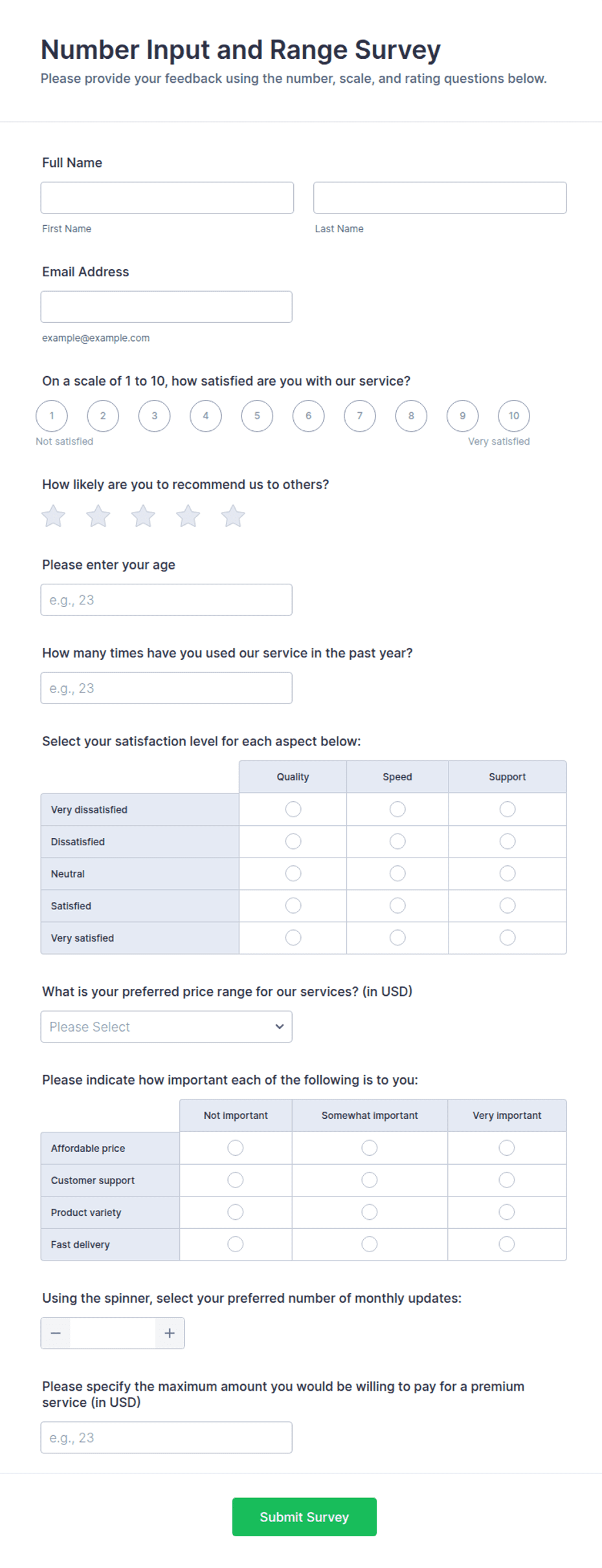 Number Input and Range Survey Form Template | Jotform