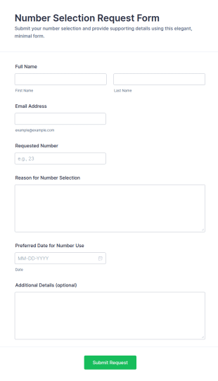 Number Selection Request Form Template