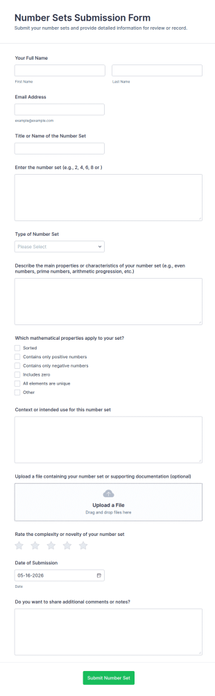 Number Sets Submission Form Template