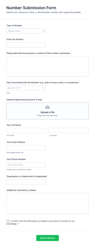 Number Submission Form Template
