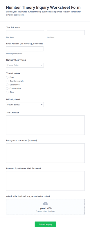 Number Theory Inquiry Worksheet Form Template