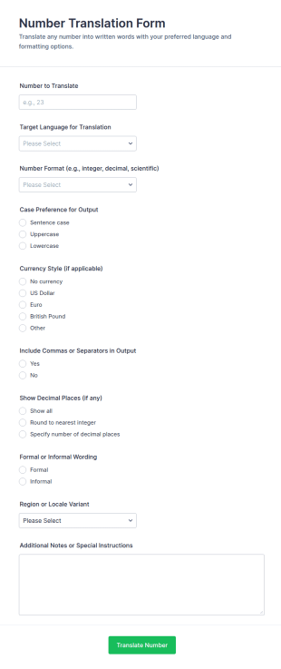 Number Translation Form Template