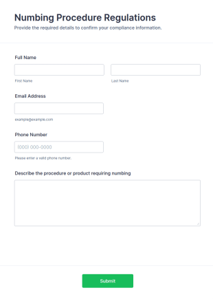 Numbing Procedure Regulation Form Template
