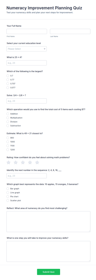 Numeracy Improvement Planning Quiz Form Template