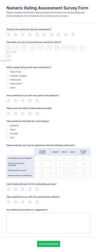 Numeric Rating Assessment Survey Form Template