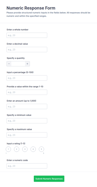 Numeric Response Form Template