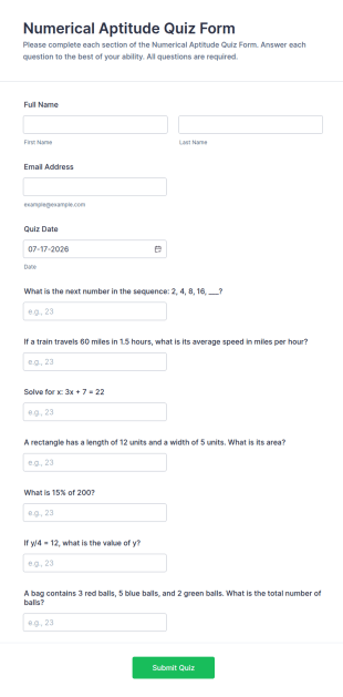 Numerical Aptitude Quiz Form Template