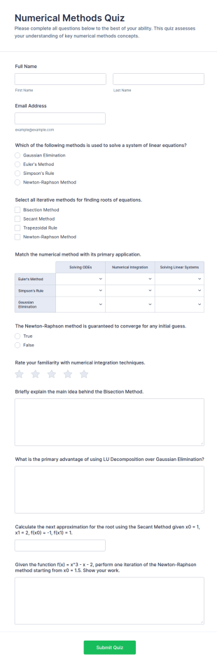 Numerical Methods Quiz Form Template