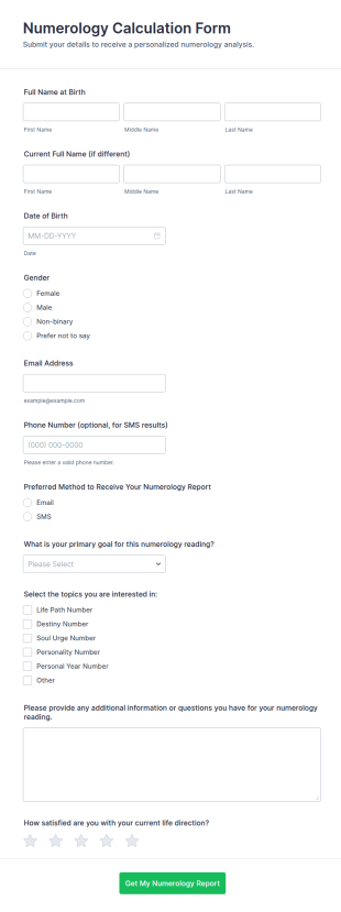 Numerology Calculation Form Template