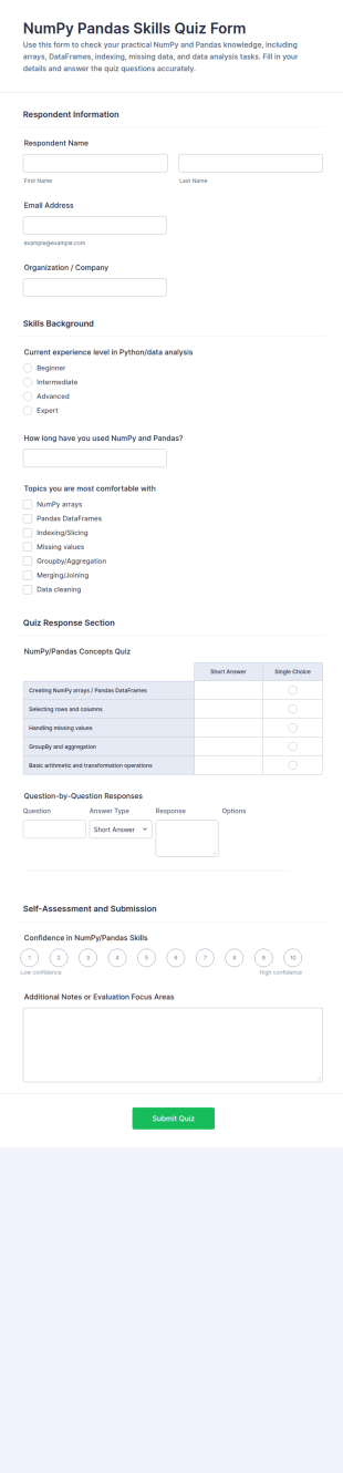 NumPy Pandas Skills Quiz Form Template