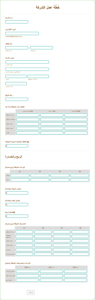 نموذج خطة عمل الشركة