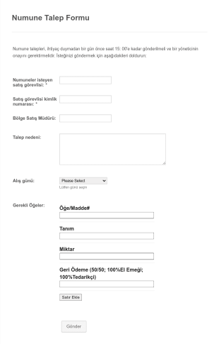 Numune Talep Form Template
