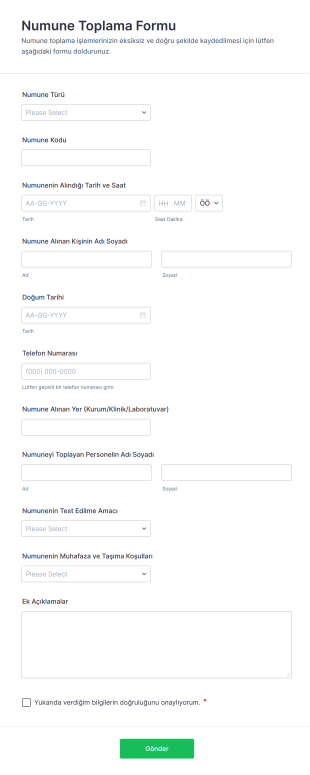 Numune Toplama Form Şablonu