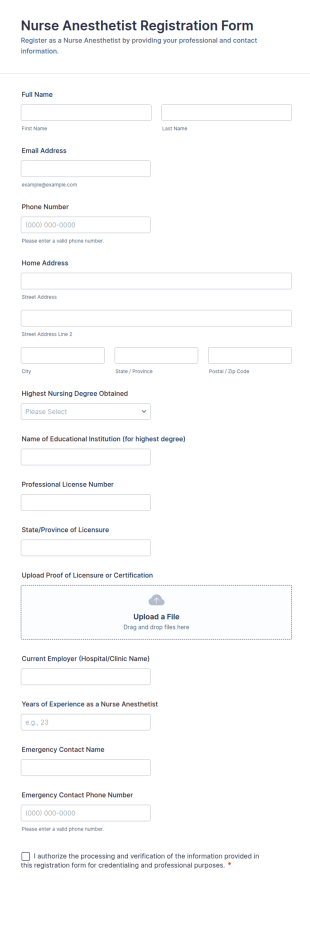 Nurse Anesthetist Registration Form Template