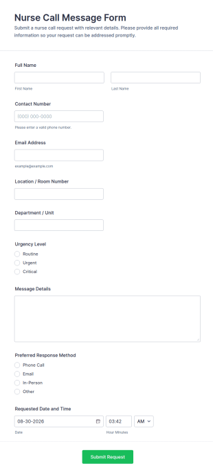 Nurse Call Message Form Template