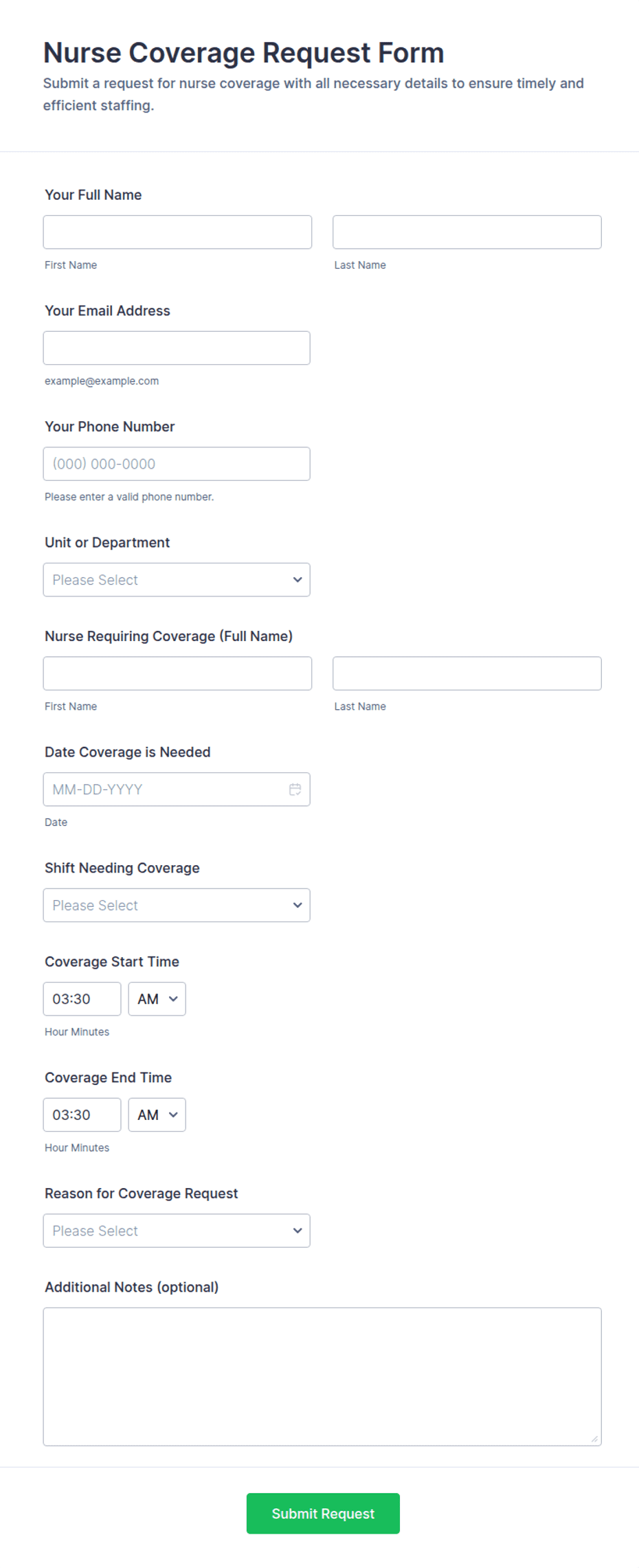 Nurse Coverage Request Form Template | Jotform