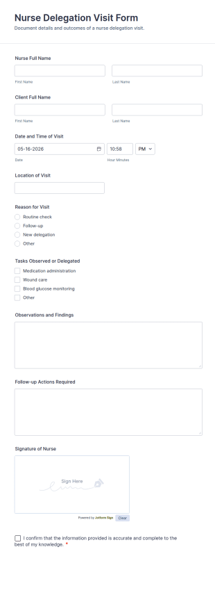 Nurse Delegation Visit Form Template