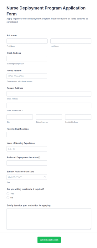 Nurse Deployment Program Application Form Template