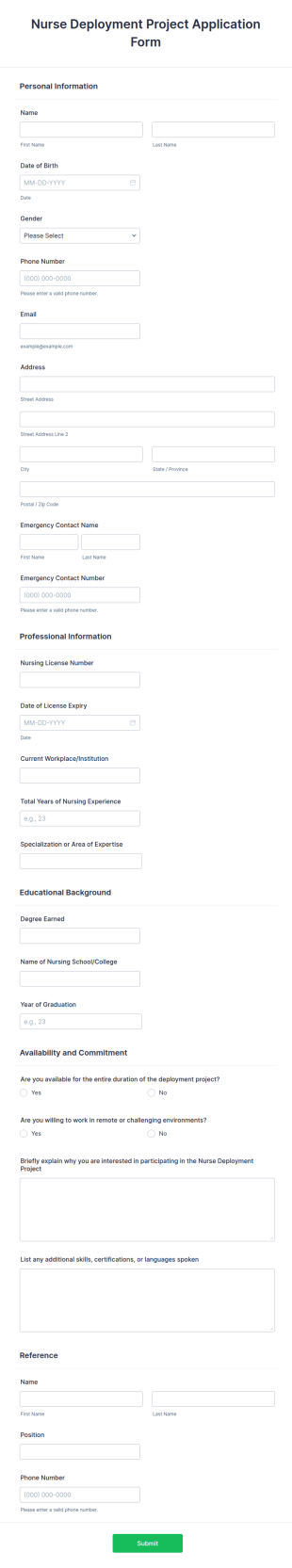 Nurse Deployment Project Application Form Template
