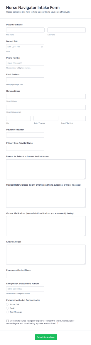Nurse Navigator Intake Form Template