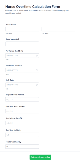Nurse Overtime Calculation Form Template