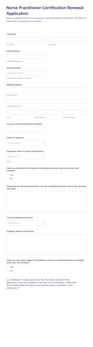 Nurse Practitioner Certification Renewal Application Form Template