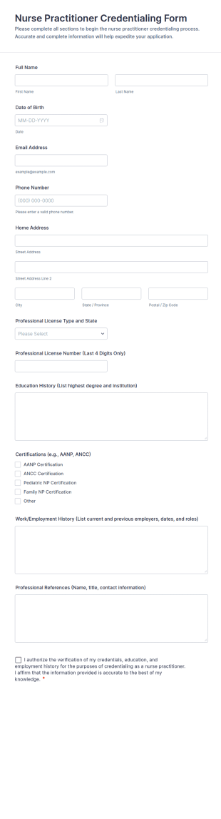 Nurse Practitioner Credentialing Form Template