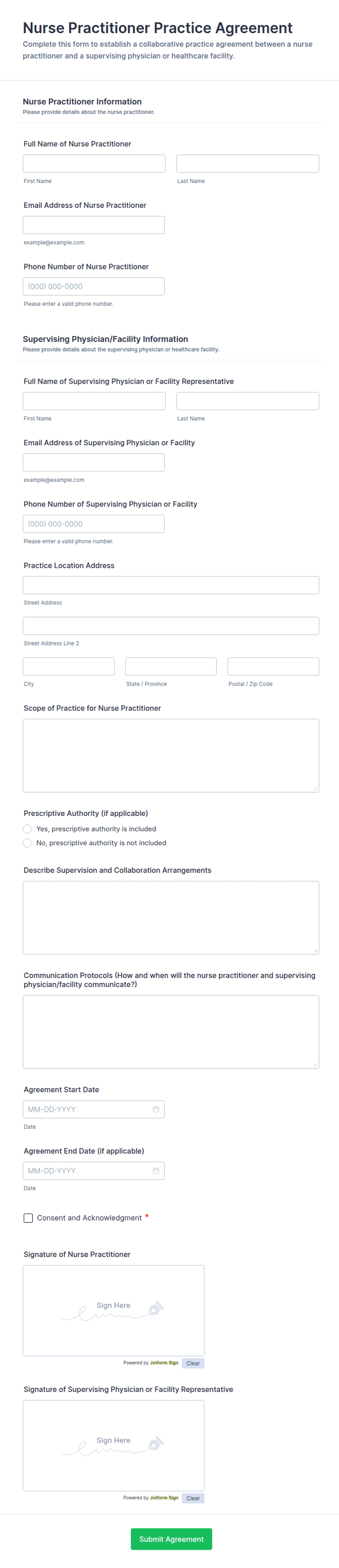 Np Practice Forms Nurse Practitioner Practice Agreement Form Template | Jotform