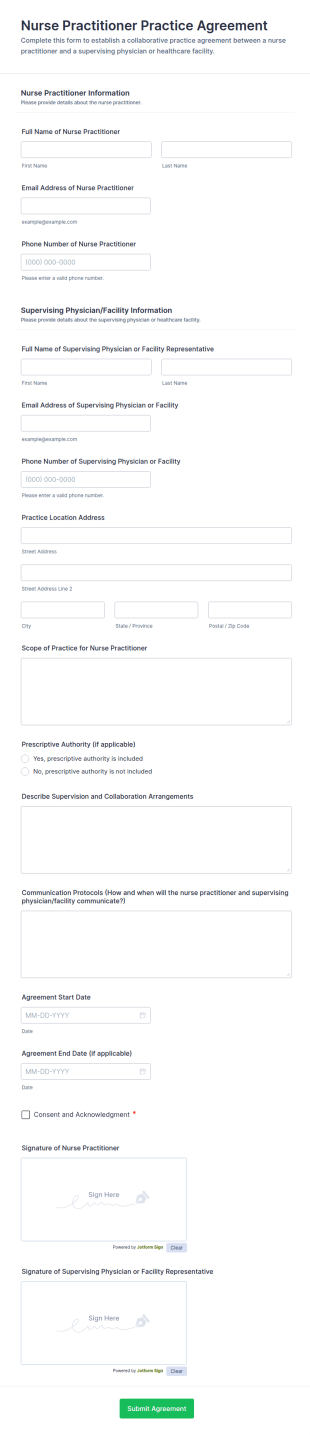 Nurse Practitioner Practice Agreement Form Template