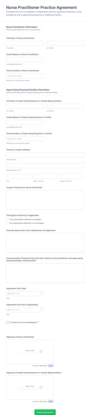 Nurse Practitioner Practice Agreement Form Template