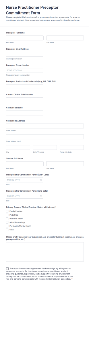 Nurse Practitioner Preceptor Commitment Form Template