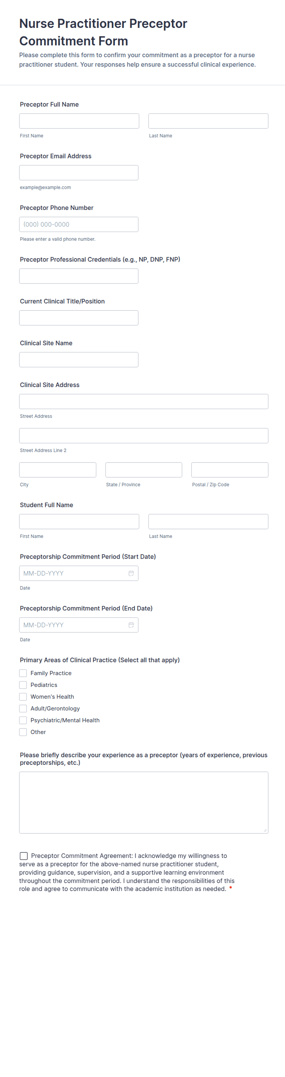 Promise Precertification Form.pdf Nurse Practitioner Preceptor Commitment Form Template | Jotform