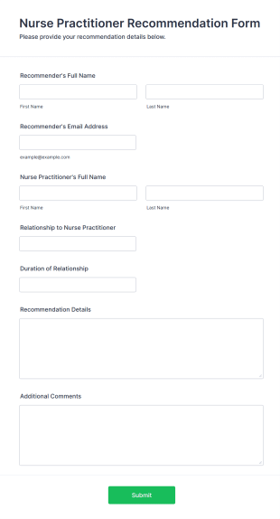 Nurse Practitioner Recommendation Form Form Template