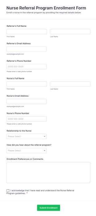 Nurse Referral Program Enrollment Form Template