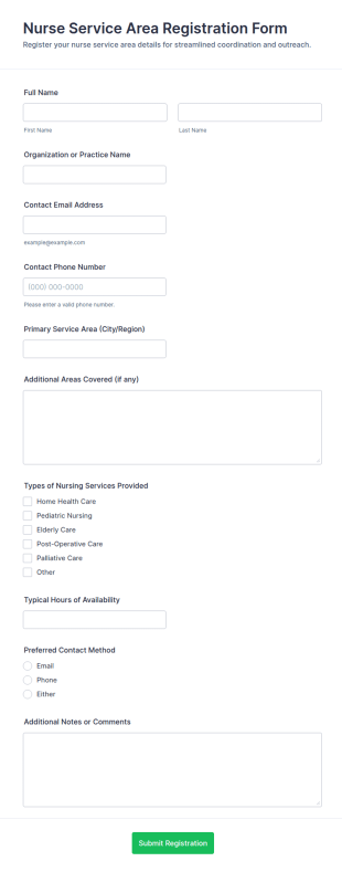 Nurse Service Area Registration Form Template