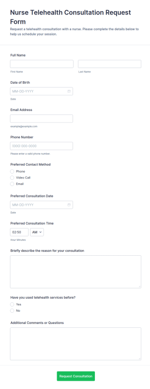Nurse Telehealth Consultation Request Form Template